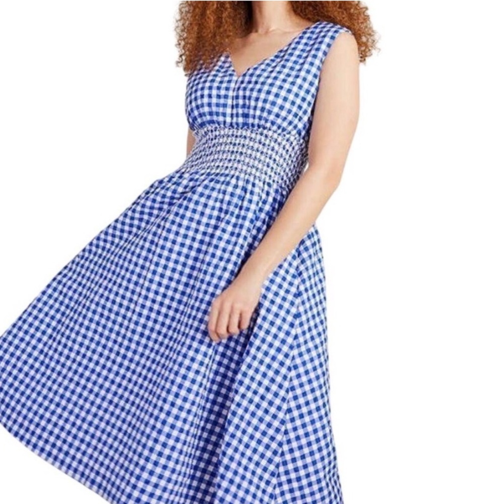 KATE SPADE Gingham Smocked Waist Dress, Size M, New with Tag MSRP $298 SOO